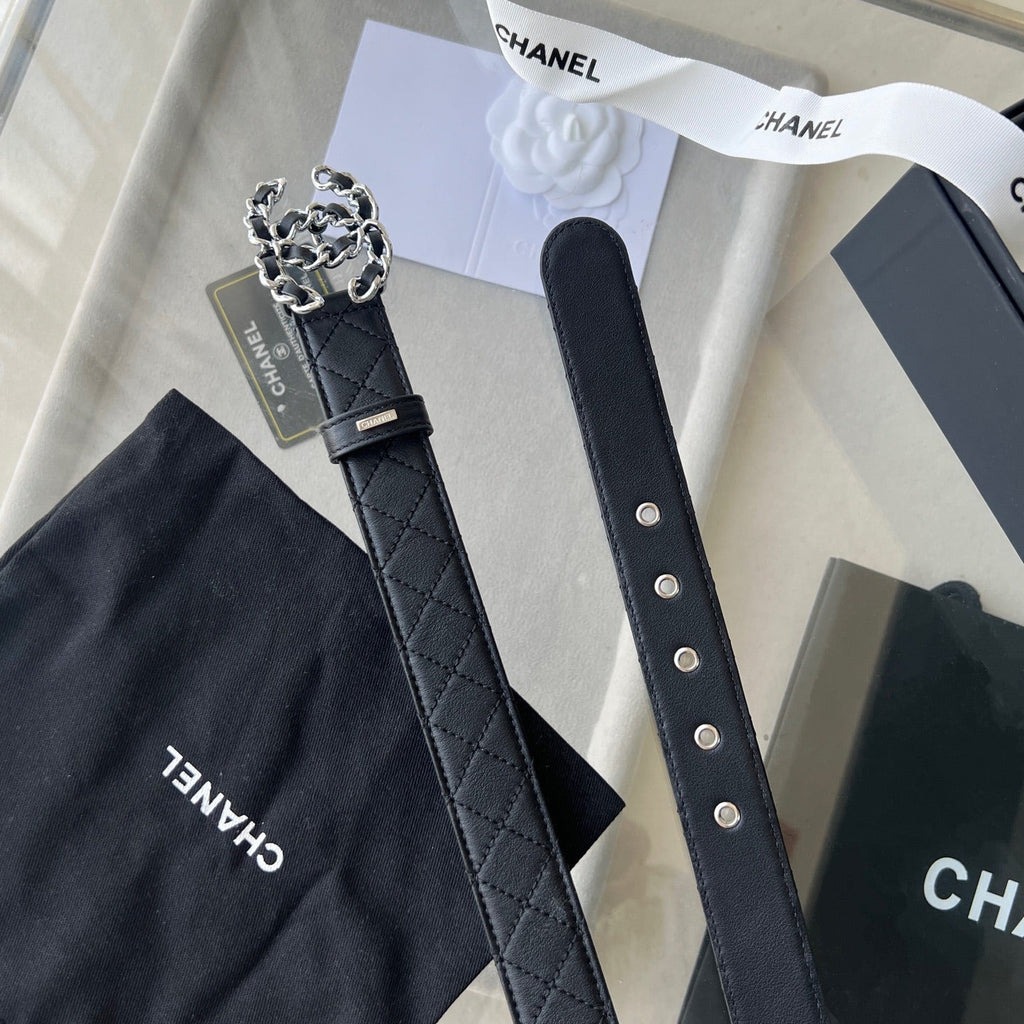 CHANEL 25S BELT 30 MM IN BLACK CALFSKIN 616606