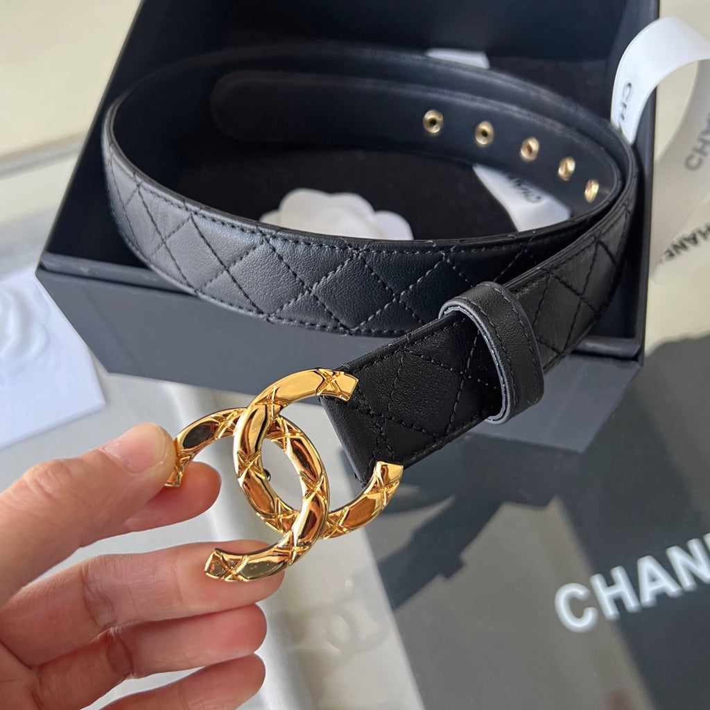 CHANEL 25S BELT 30 MM IN BLACK CALFSKIN 616605