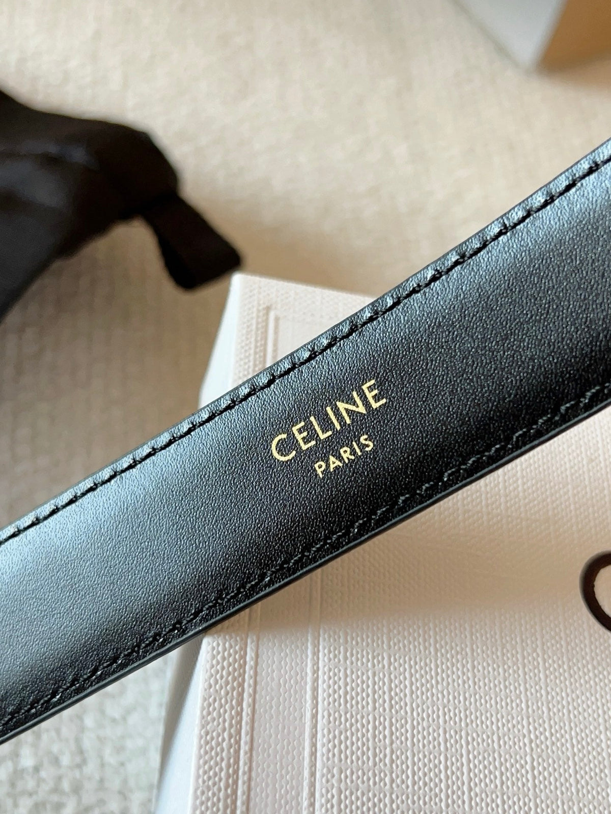 CELINE 25S BELT 25MM IN BLACK CALFSKIN GOLD HARDWARE 561796