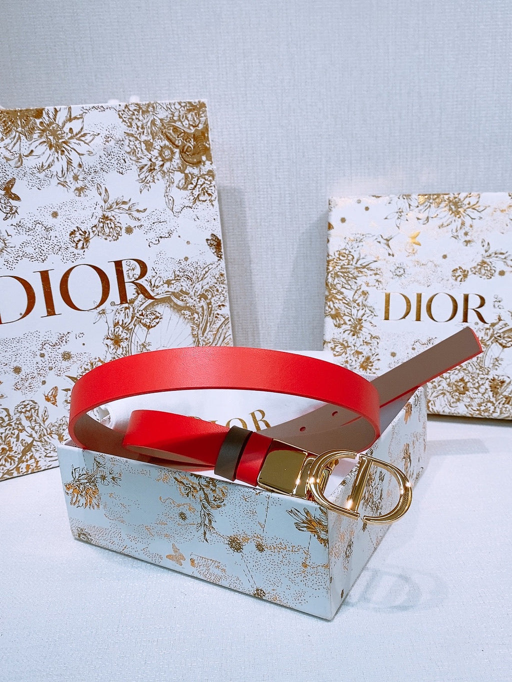 DIOR 25S BELT 20 MM IN RED CALFSKIN 572901